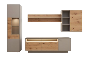 Wohnwand mit Holzdetails