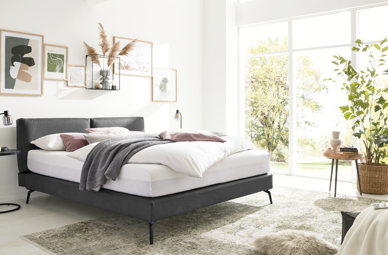 Modernes Polsterbett „IL 1416“ in Dunkelgrau.