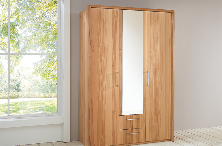 Kleiderschrank „Genua“ in Holzoptik mit Spiegel und Schubladen
